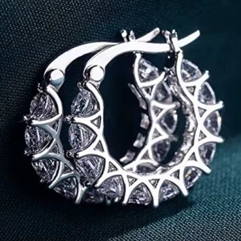 925 Silver Plated CZ Diamonds Hoop Earrings Lever Back Womens Birthday Gift